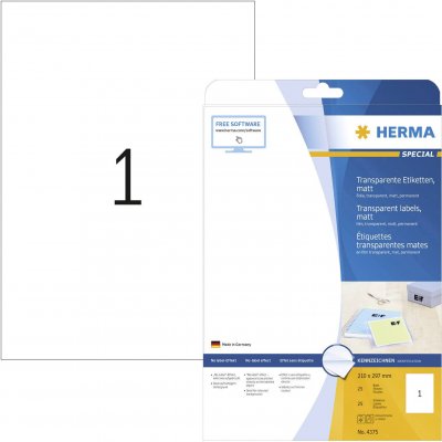 HERMA  - 4375 - Paquet de 25 &eacute;tiquettes, 210 x 297 mm, transparentes