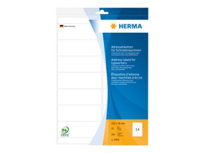 HERMA  4433 Lot de 280 &eacute;tiquettes d'adresse en papier mat pour machine &agrave; &eacute;crire A4 Blanc 102 x 38 mm