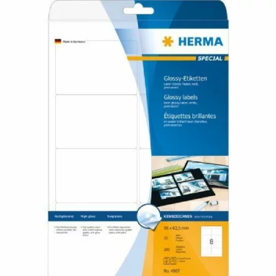 HERMA  4907 &Eacute;tiquettes haute brillance 96 x 63,5 A4 LC Blanc