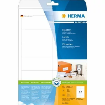 HERMA  5056 &Eacute;tiquettes 97 x 42,3 Premium A4 300 pi&egrave;ces Blanc