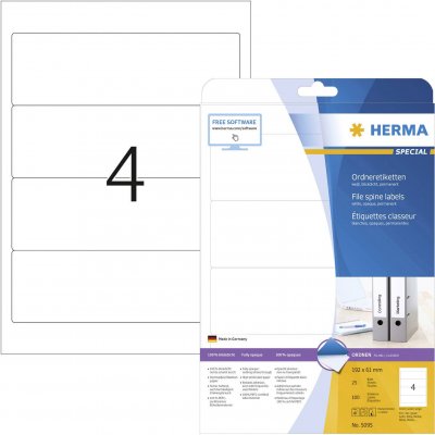 HERMA  5095 &Eacute;tiquettes classeur 192 x 61 A4 100 pi&egrave;ces Blanc