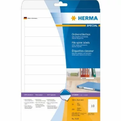 HERMA  5119 &Eacute;tiquettes pour classeur &agrave; anneaux 192 x 25,4 A4 Blanc