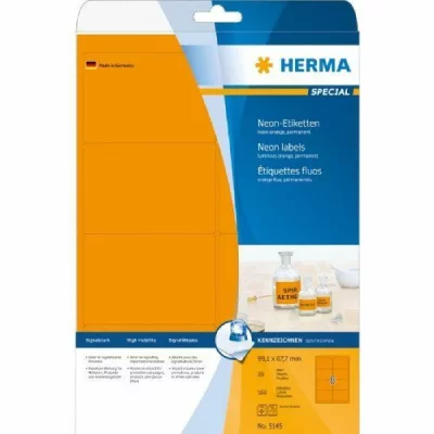 HERMA  5145 &Eacute;tiquettes 99,1 x 67,7 A4 160 pi&egrave;ces Orange fluo
