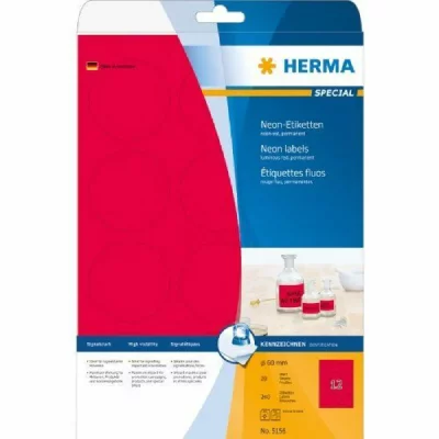 HERMA  5156 &Eacute;tiquettes diam&egrave;tre 60 A4 240 pi&egrave;ces Rouge fluo