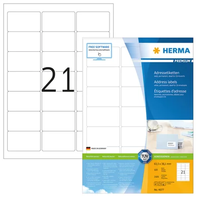 HERMA  Address Labels 63.5x38.1 Mm 100 Sheets Din A4 2100 Units Blanc