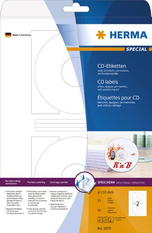 HERMA  Cd-labels White Opaque 116 25 Sheets Din A4 50 Units Blanc