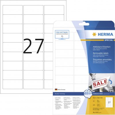 HERMA  etiq. Amovibles 63,5x29,6 25f. Din a4 675 pi&egrave;ces 4347 DFX-164537
