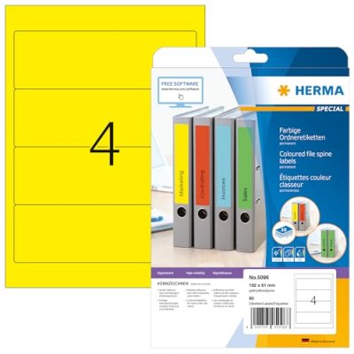 HERMA  etiq. Classeur 192x61 20f. Din a4 80 pi&egrave;ces jaune 5096 DFX-163634