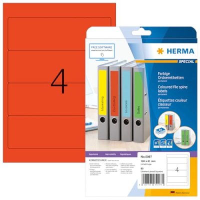 HERMA  etiq. Classeur 192x61 20f. Din a4 80 pi&egrave;ces rouge 5097 DFX-163627