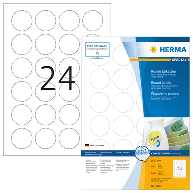 HERMA  etiq. Rondes amov. 40mm 100f. Din a4 2400 pi&egrave;ces 4476 DFX-164117