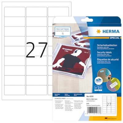 HERMA  Etiquette de s&eacute;curit&eacute; SPECIAL, 63,5 x 29,6 mm, blanc