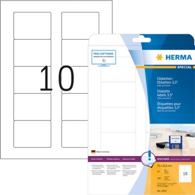 HERMA  Etiquette pour disquettes 3,5' SPECIAL, 70 x 50,8 mm - Lot de 2