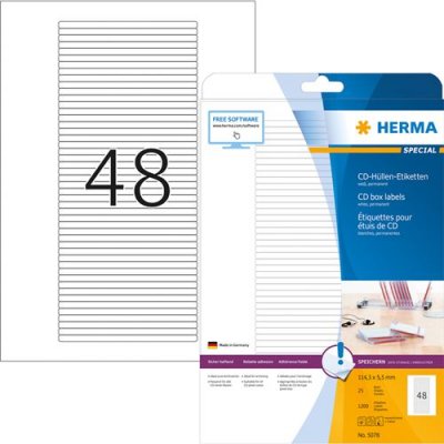 HERMA  Etiquette pour &eacute;tuis de CD SPECIAL, 114,3 x 5,5 mm - Lot de 2