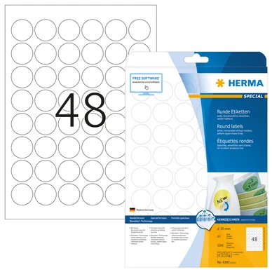 HERMA  Etiquette universelle SPECIAL, diam&egrave;tre: 30 mm, blanc - Lot de 2