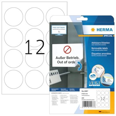 HERMA  Etiquette universelle SPECIAL, diam&egrave;tre: 60 mm, blanc - Lot de 2