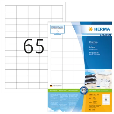 HERMA  etiquettes 38,1x21,2 100f. Din a4 6500 pi&egrave;ces 4270 DFX-164691