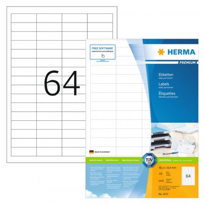 HERMA  etiquettes 48,3x16,9 100f. Din a4 6400 pi&egrave;ces 4271 DFX-164684