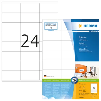 HERMA  etiquettes blanc 70x36 100f. Din a4 2400 pi&egrave;ces 4453 DFX-164229