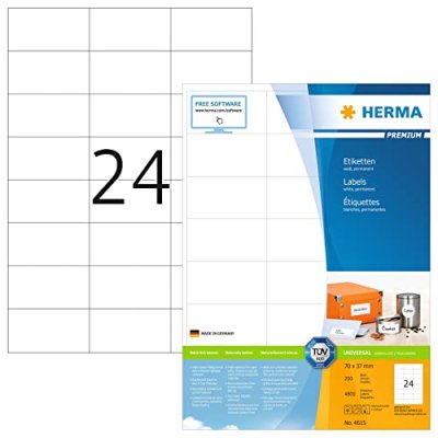 HERMA  etiquettes blanc 70x37 200f. Din a4 4800 pi&egrave;ces 4615 DFX-164047