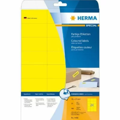 HERMA  etiquettes,jaune 70x37 20f. Din a4 480 pi&egrave;ces 4466 DFX-255388