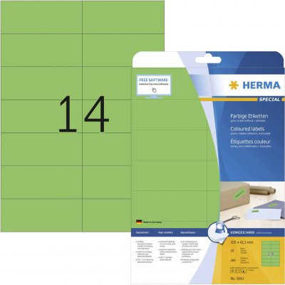 HERMA  etiquettes, vert 105x42,3 20f. Din a4 280 pi&egrave;ces 5061 DFX-163718