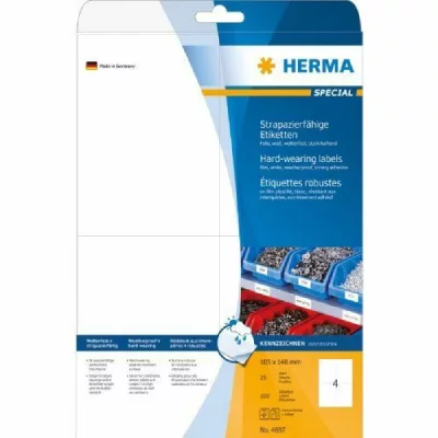 HERMA  Hardwearing Labels 105x148 Mm 25 Sheets Din A4 100 Units Blanc