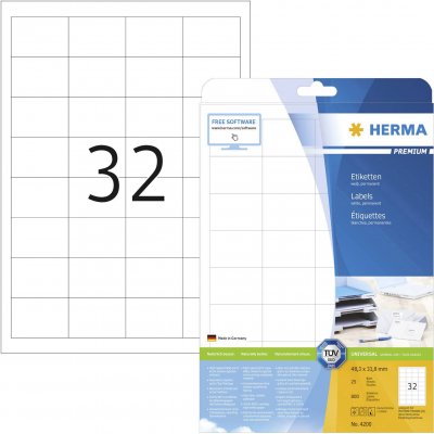 HERMA  Labels 48.3x33.8 Mm 25 Sheets Din A4 800 Units Blanc