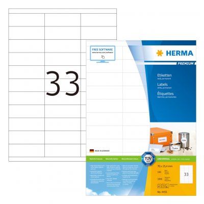 HERMA  Premium Labels 70x25.4 Mm 100 Sheets Din A4 3300 Units Blanc