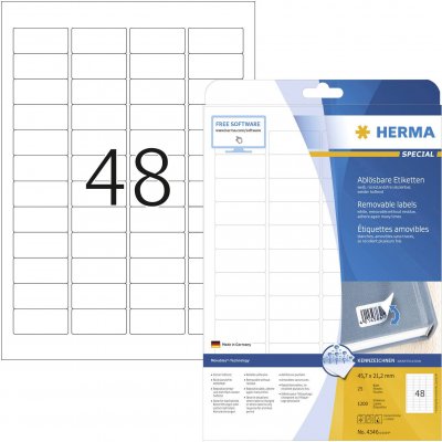HERMA  Removable Labels 45.7x21.2 Mm 25 Sheets Din A4 1200 Units Blanc