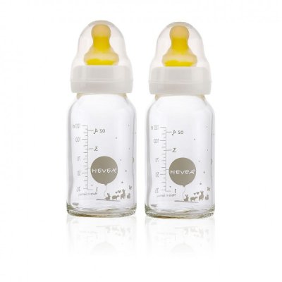 HEVEA  Lot de 2 Biberons en Verre 120 ml