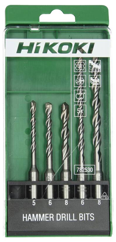 HIKOKI  782530 - Estuche de 5 brocas SDS-Plus 5-6-8x110 mm y 6-8x160 mm