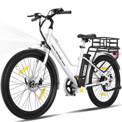 HITWAY  v&eacute;lo &eacute;lectrique 27.5pc blanc avec panier