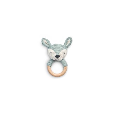 JOLLEIN Hochet anneau de dentition biche en tricot vert cendre
