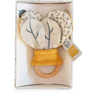 DOUDOU ET COMPAGNIE Hochet anneau en bois Pollen l'abeille bio
