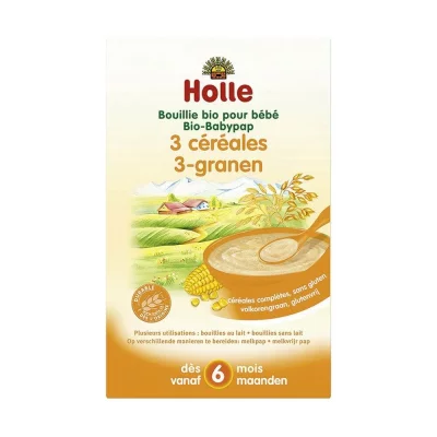 HOLLE  - Bouillie pour b&eacute;b&eacute;, 3 c&eacute;r&eacute;ales, &agrave; partir de 4 mois - 250g