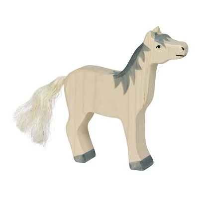 HOLZTIGER  - 80360 - Figurine - Cheval, T&ecirc;te Haute, Crini&egrave;re - Gris