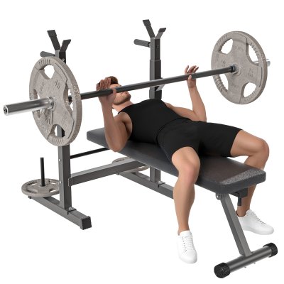 HOMCOM  Banc de musculation pliable avec support d'halt&egrave;res r&eacute;glable et poign&eacute;es dips - fitness