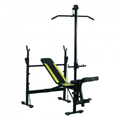 HOMCOM  Banc de Musculation Traction Dossier Réglable Curler Noir Jaune