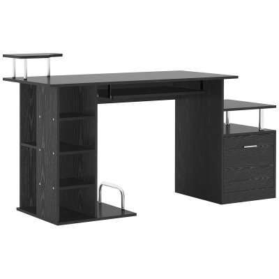 HOMCOM Bureau pour ordinateur table meuble pc informatique en MDF noir