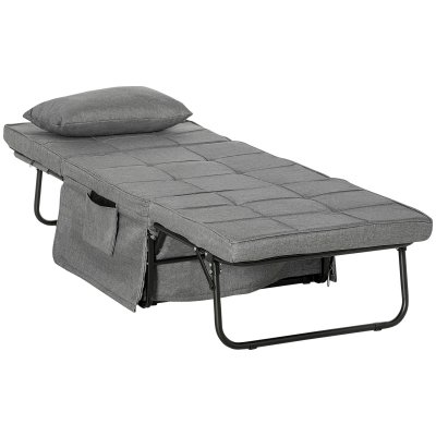 HOMCOM  Fauteuil chauffeuse lit convertible dossier inclinable 5 positions 1 place - tissu gris