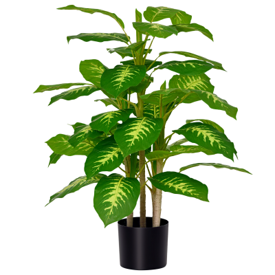 HOMCOM Plante artificielle calathea hauteur 95 cm pot ciment 42 feuilles - int&eacute;rieur ou ext&eacute;rieur