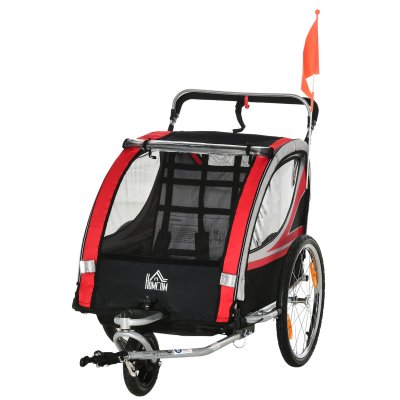 HOMCOM  - Remorque v&eacute;lo pour enfant - Acier - 142x75x101cm - Rouge