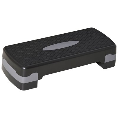 HOMCOM  Stepper Fitness Aerobic hauteur r&eacute;glable &agrave; 2 niveaux (10 ou 15 cm) plastique gris noir