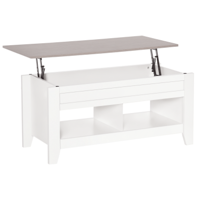 HOMCOM Table Basse relevable 2 niches et Coffre en Bois Blanc