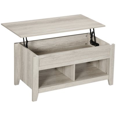 HOMCOM Table Basse relevable 2 niches et Coffre en Bois ch&ecirc;ne