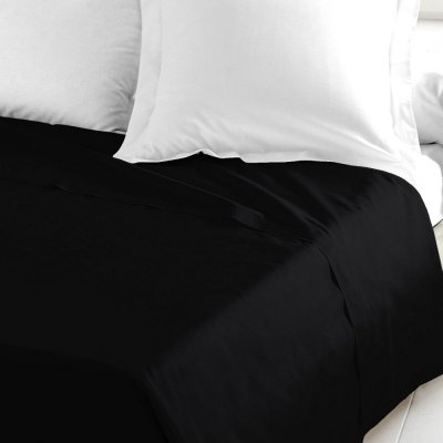 HOME LINGE PASSION  Drap Plat 57 Fils, Coton, Noir, 180x290 cm HP61332