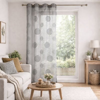 HomeMaison HM6980774629 Voilage en &Eacute;tamine Brod&eacute; de Ronds M&ecirc;l&eacute;s Gris
