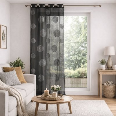 HomeMaison HM6980774631 Voilage en &Eacute;tamine Brod&eacute; de Ronds M&ecirc;l&eacute;s Noir