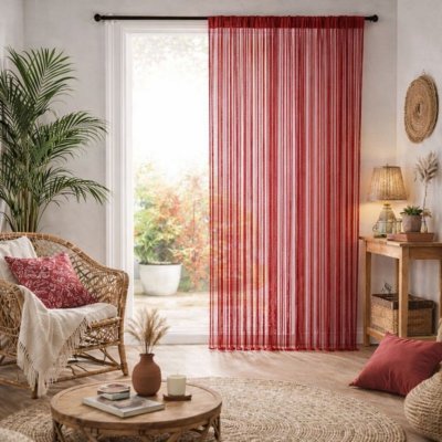 Homemaison - Rideau &agrave; Fils Spaghetti Bordeaux 90 x 240 cm - Bordeaux