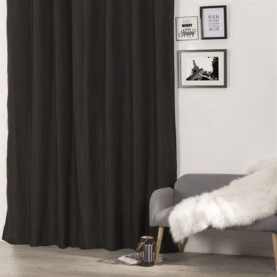 HomeMaison Rideau Isolant &agrave; &oelig;illets, Polyester, Noir, 260x140 cm